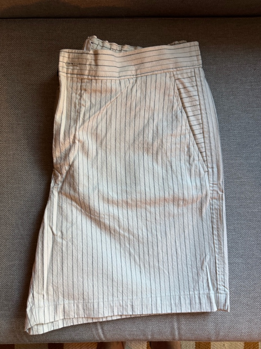 Mr. P Pinstripe Cream Cotton Shorts, Size 36